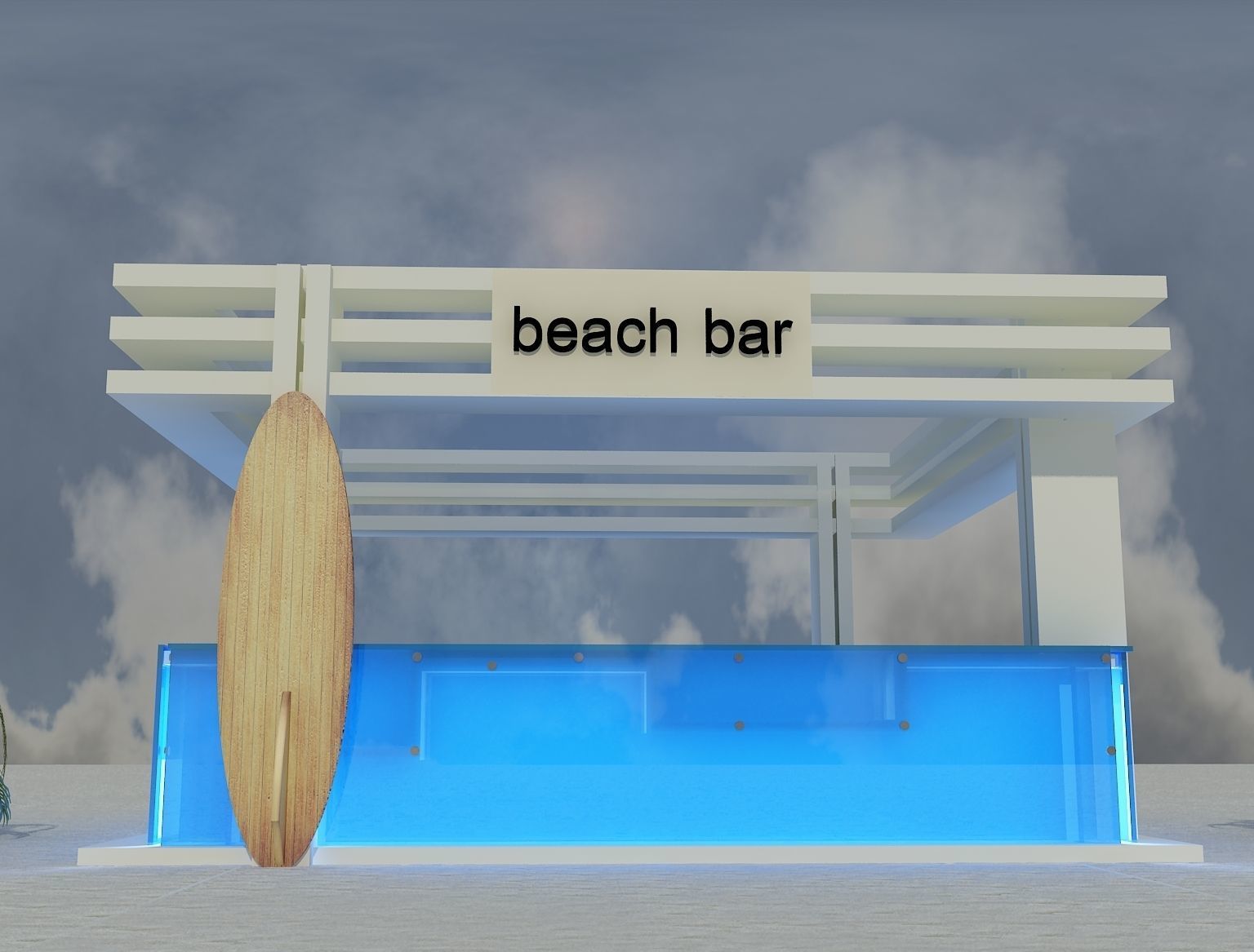 Beach Bar Area a85 White  3D model_4