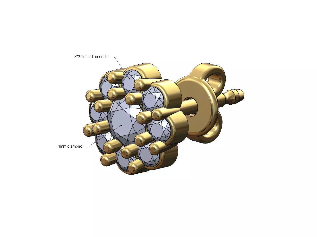 Bubble diamond cluster stud earring 3D print model