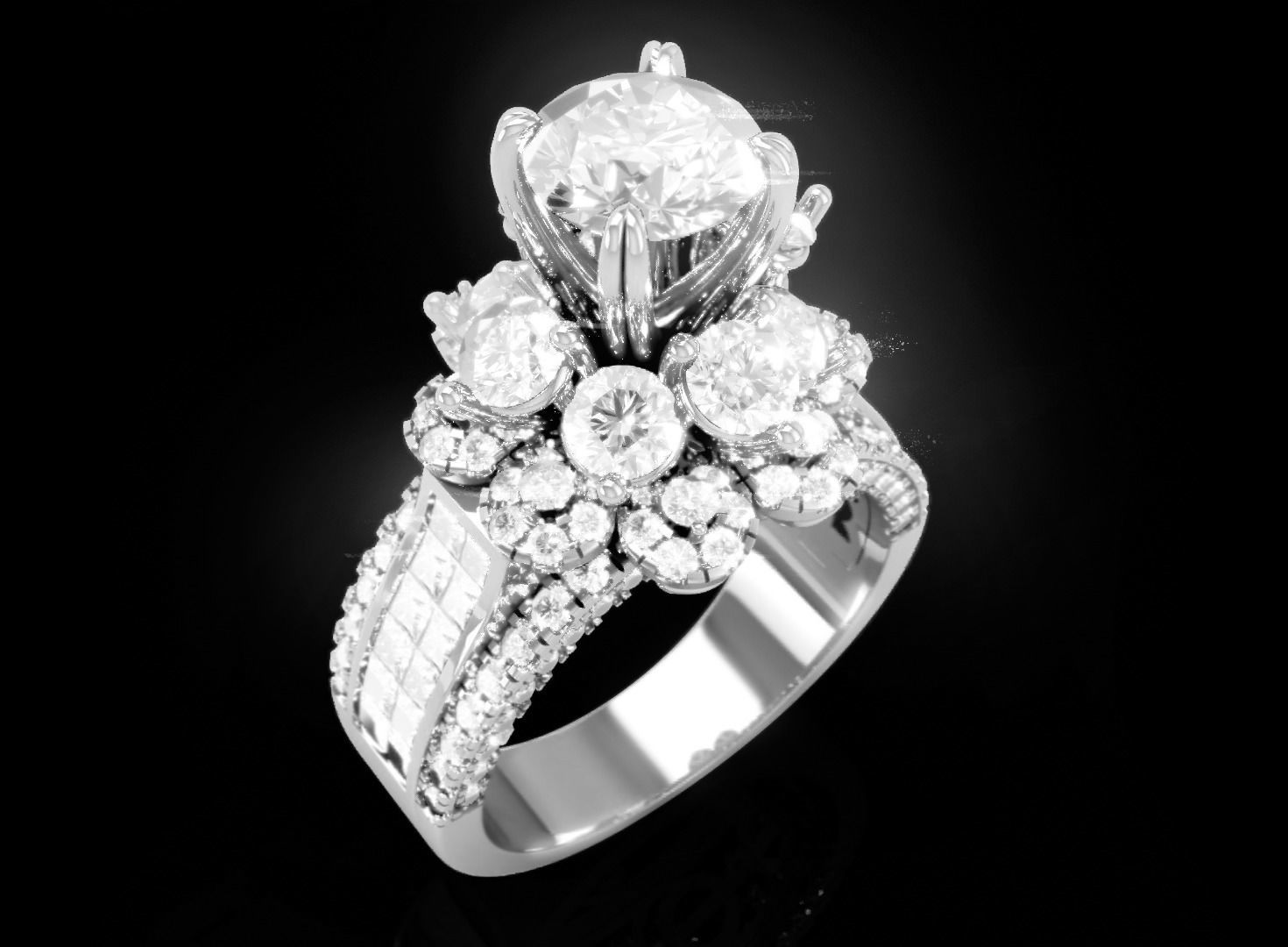 Cocktail Solitaire Women Ring 3D print model_1