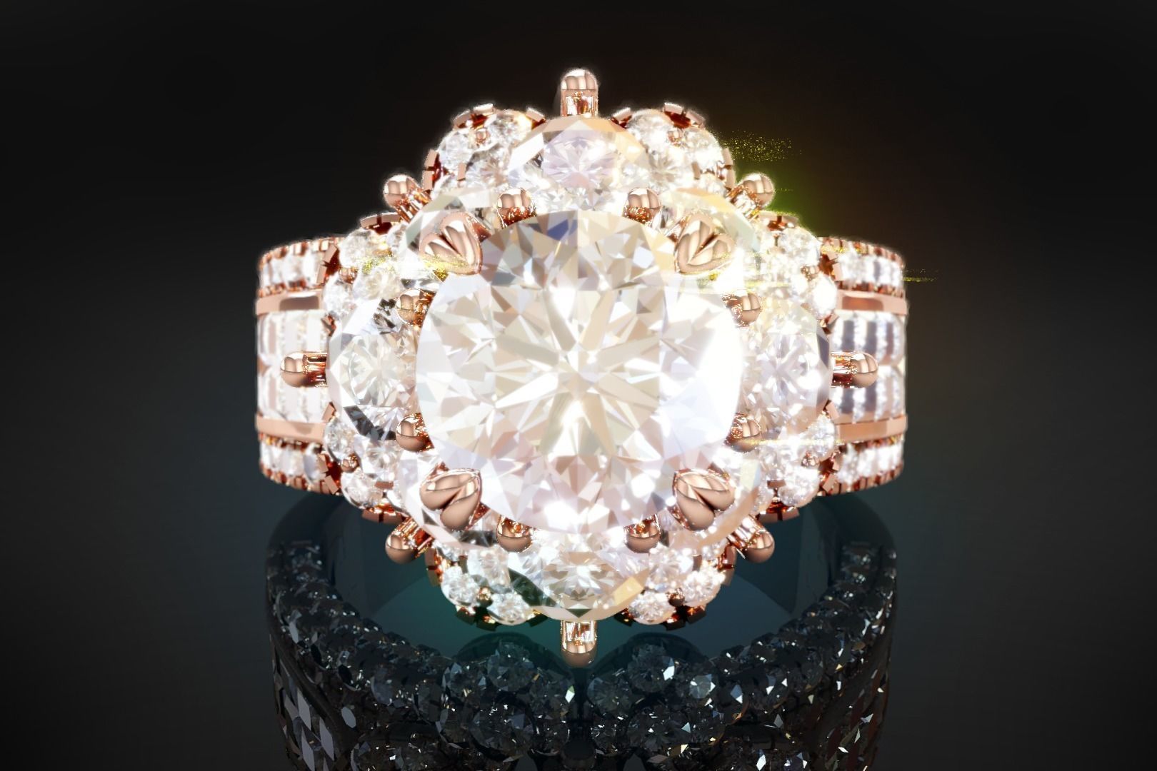 Cocktail Solitaire Women Ring 3D print model_2