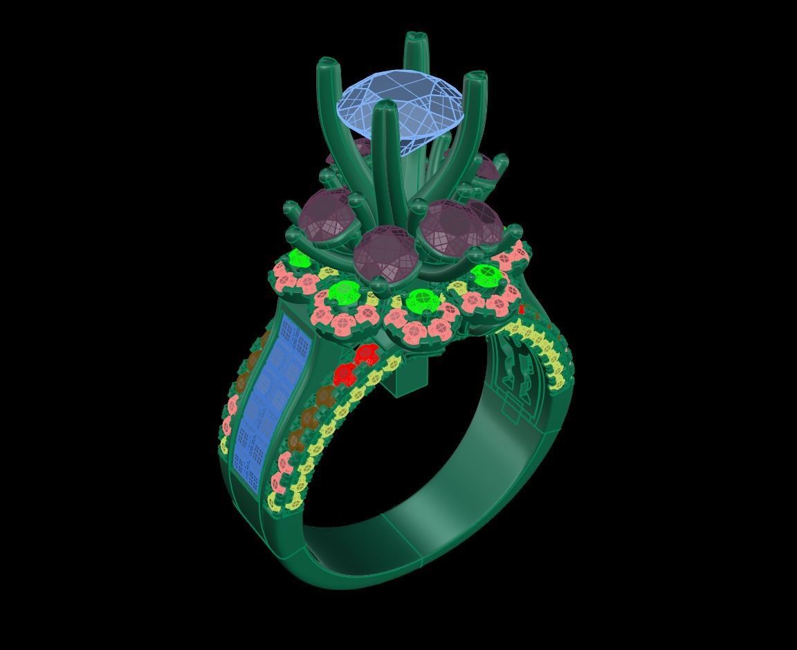 Cocktail Solitaire Women Ring 3D print model_5