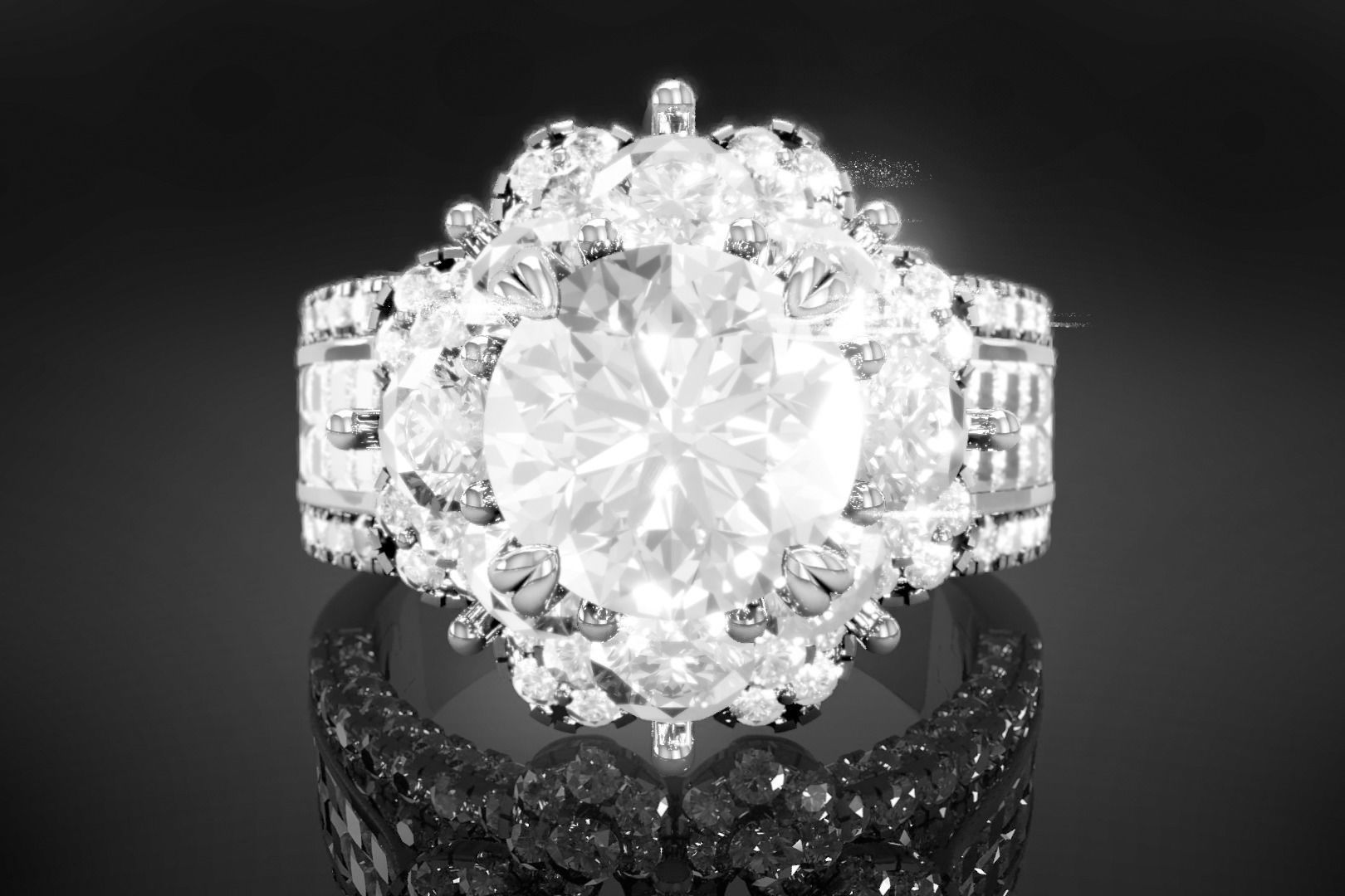 Cocktail Solitaire Women Ring 3D print model_3