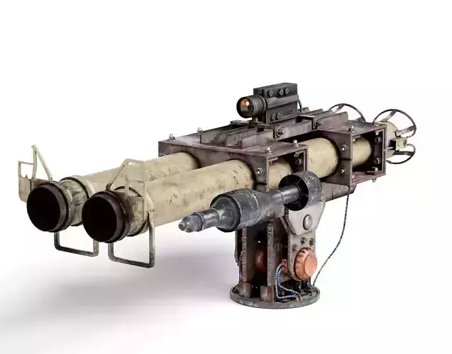 super double-barrel rocketlauncher turret da1 Low-poly 3D model