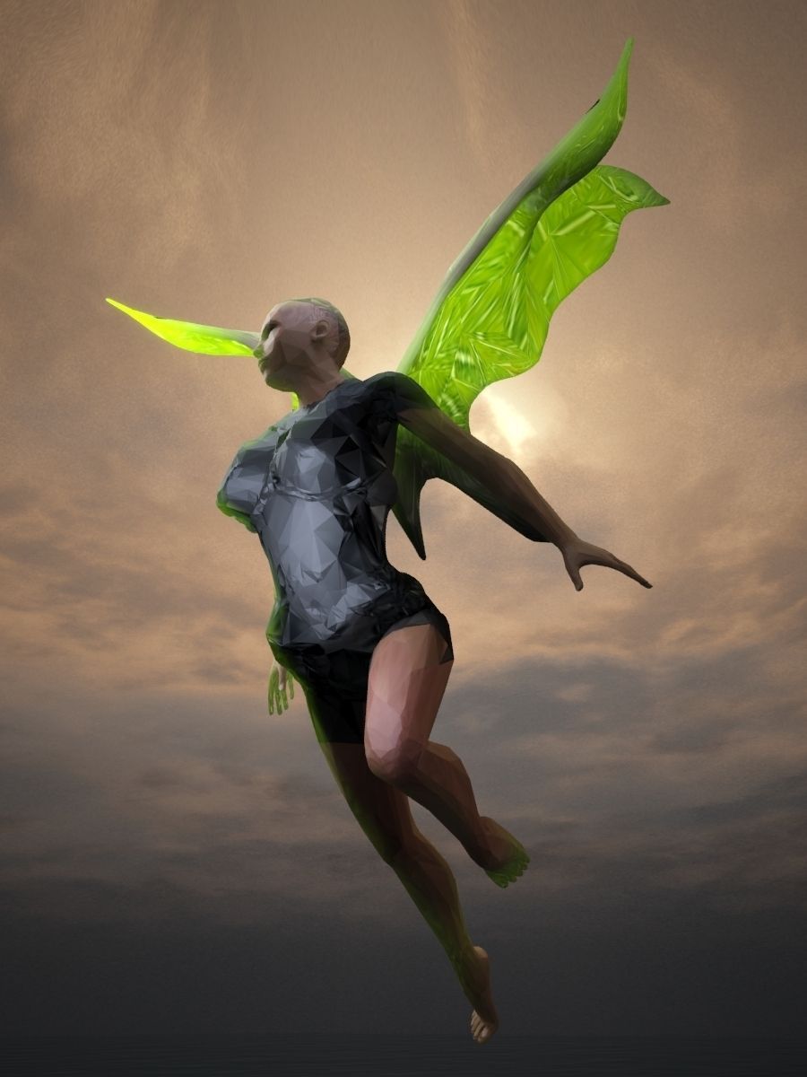 Angels fairy in flight Low-poly 3D model_7