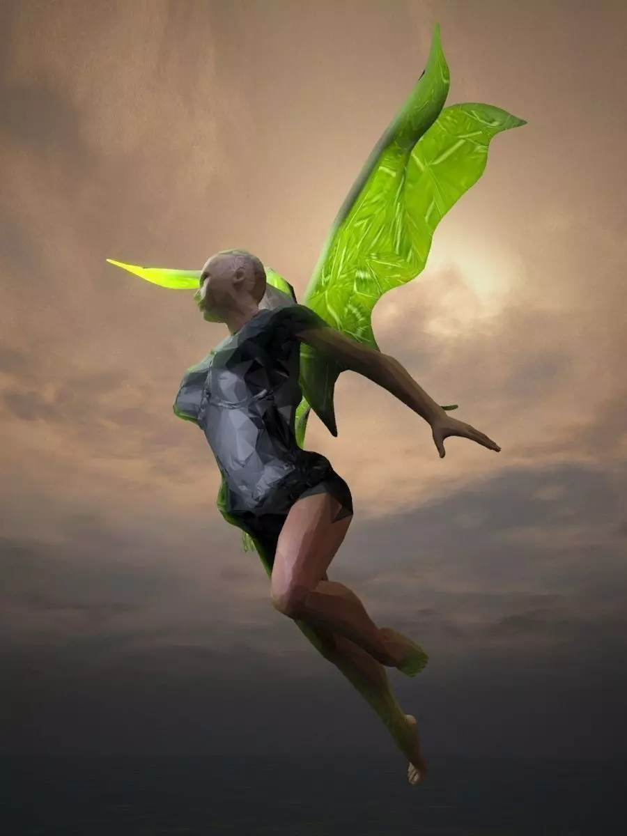 Angels fairy in flight Low-poly 3D model_0