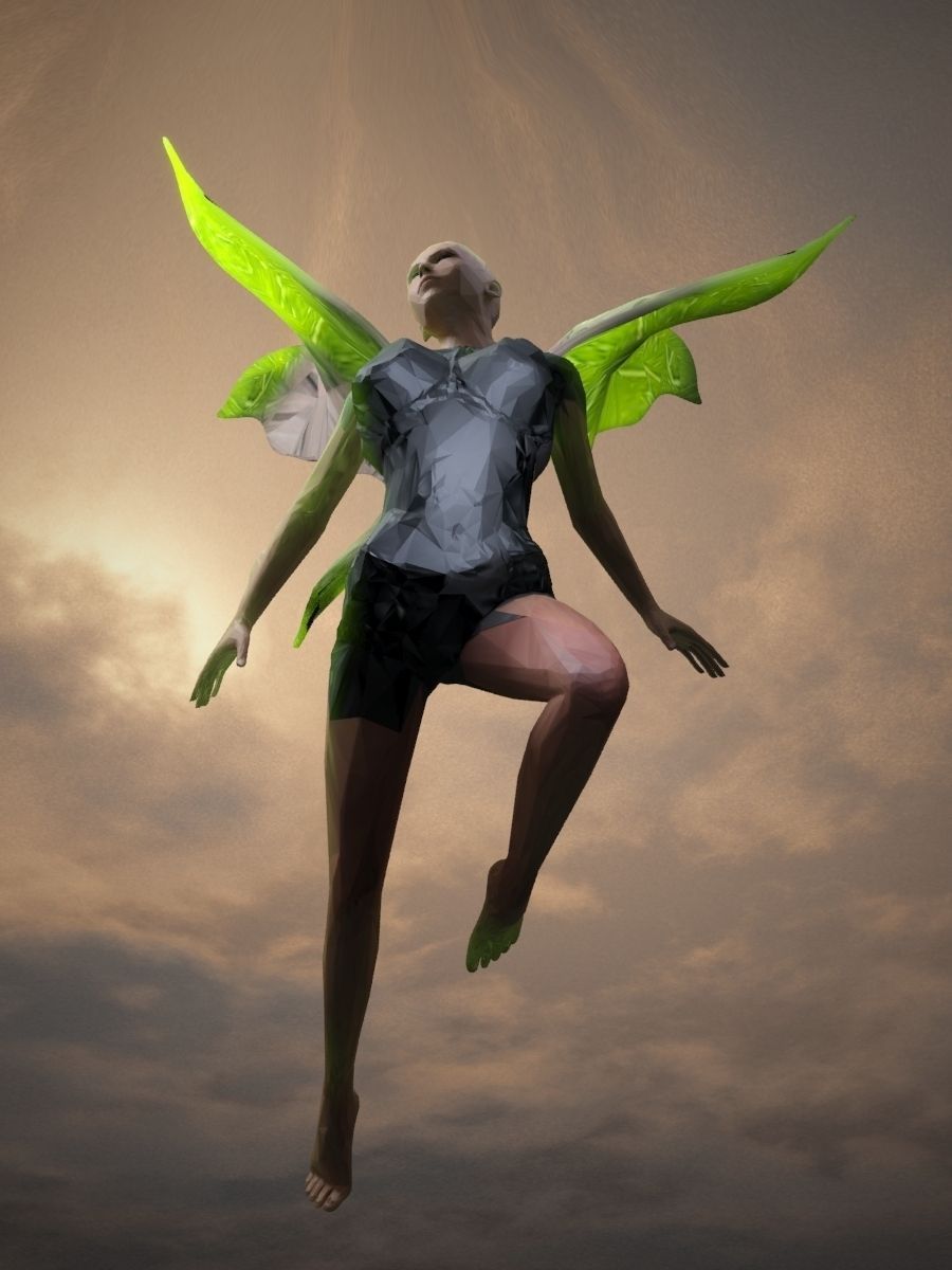 Angels fairy in flight Low-poly 3D model_6