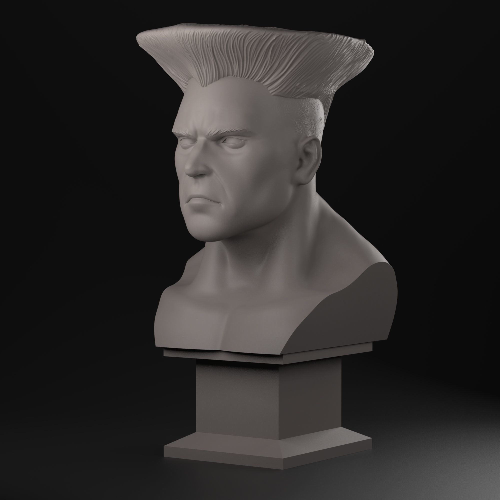 Guile 3D print bust of man with mohawk 3D print model_1