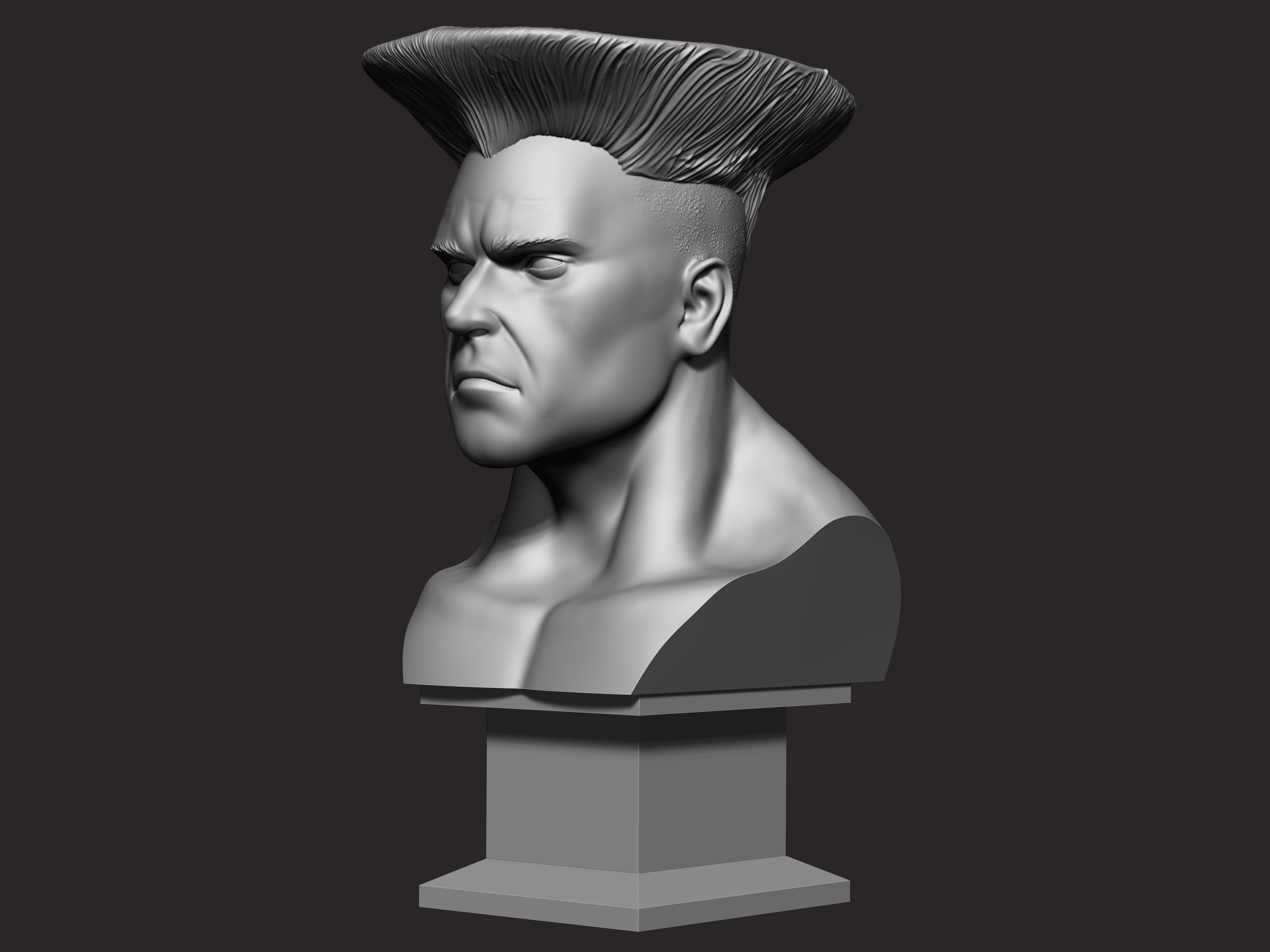 Guile 3D print bust of man with mohawk 3D print model_3