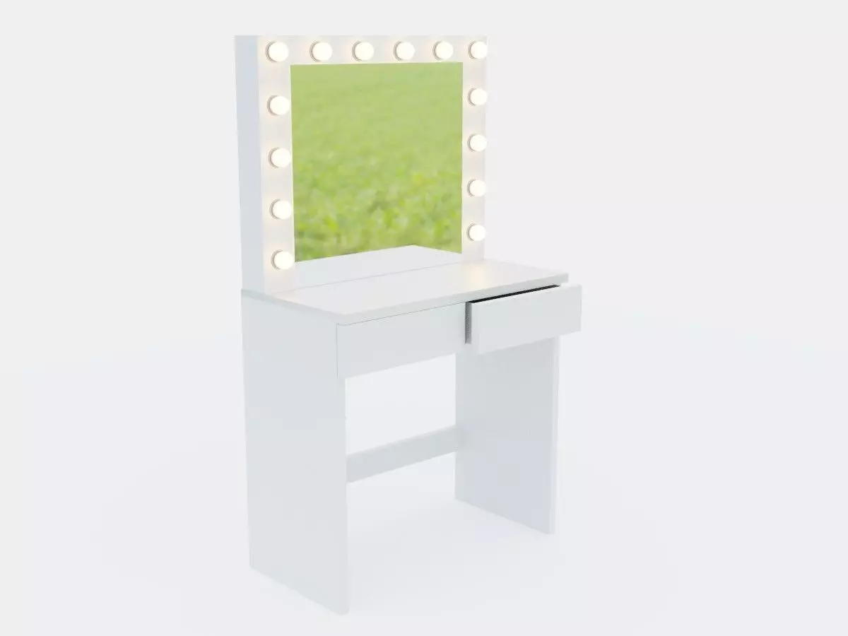 Modern dressing table with big mirror and 2 drawers and 14 bulbs 3D model_0
