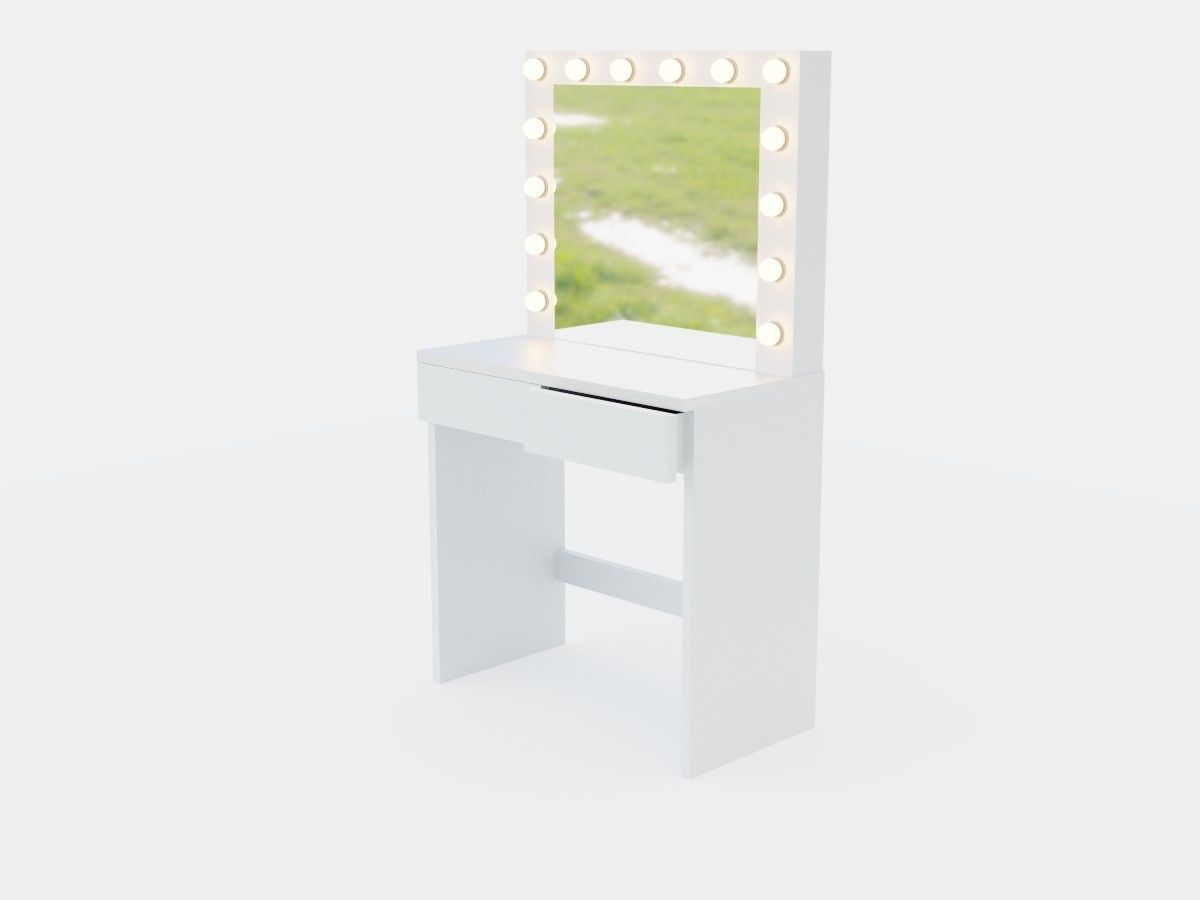 Modern dressing table with big mirror and 2 drawers and 14 bulbs 3D model_4