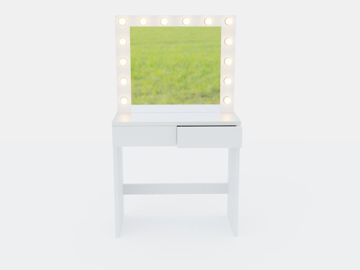 Modern dressing table with big mirror and 2 drawers and 14 bulbs 3D model_2