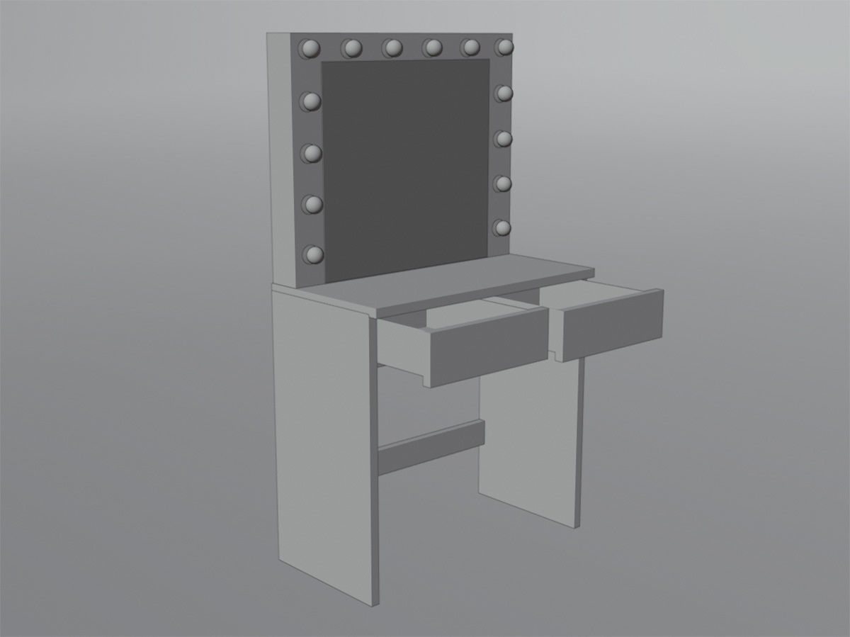 Modern dressing table with big mirror and 2 drawers and 14 bulbs 3D model_6