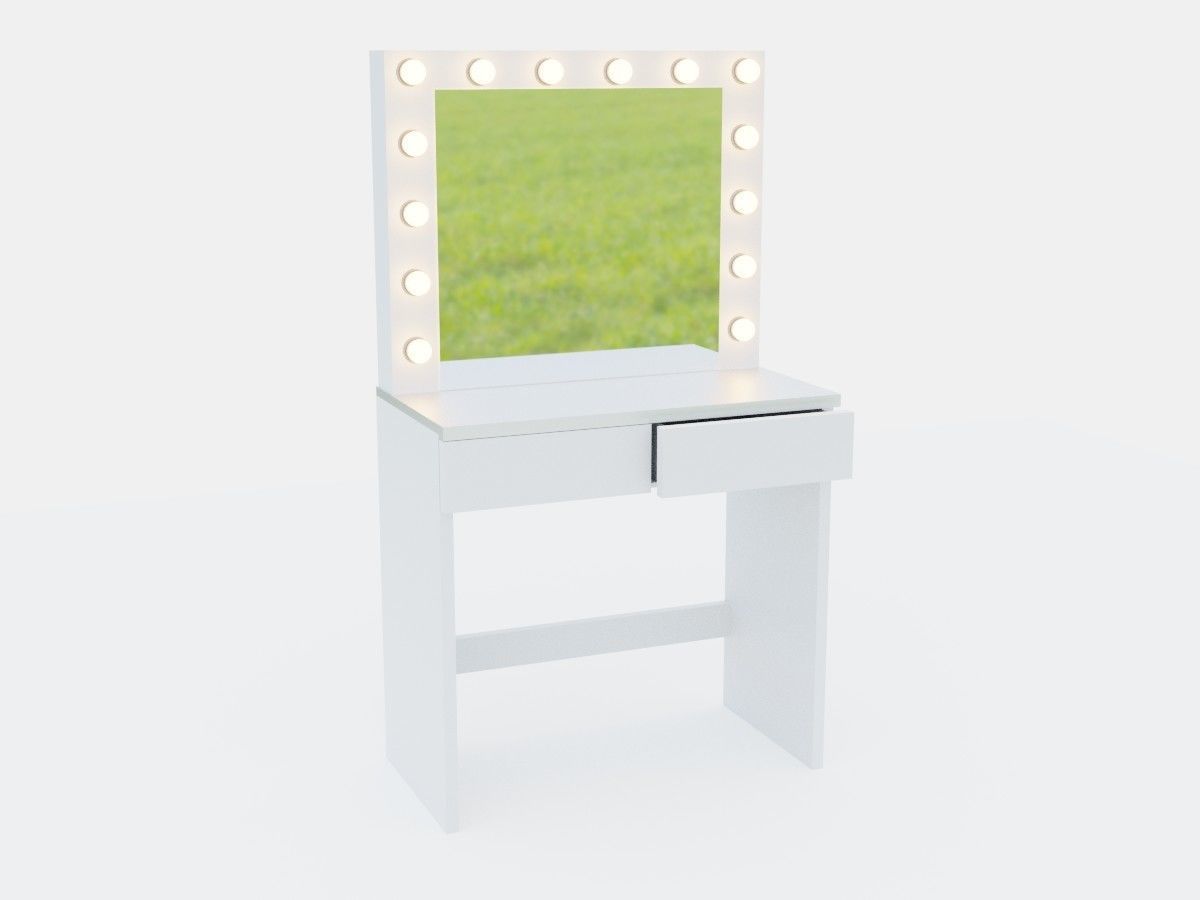 Modern dressing table with big mirror and 2 drawers and 14 bulbs 3D model_1