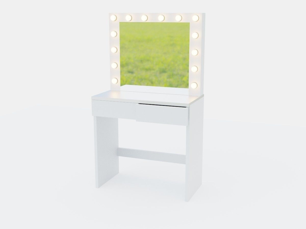 Modern dressing table with big mirror and 2 drawers and 14 bulbs 3D model_3