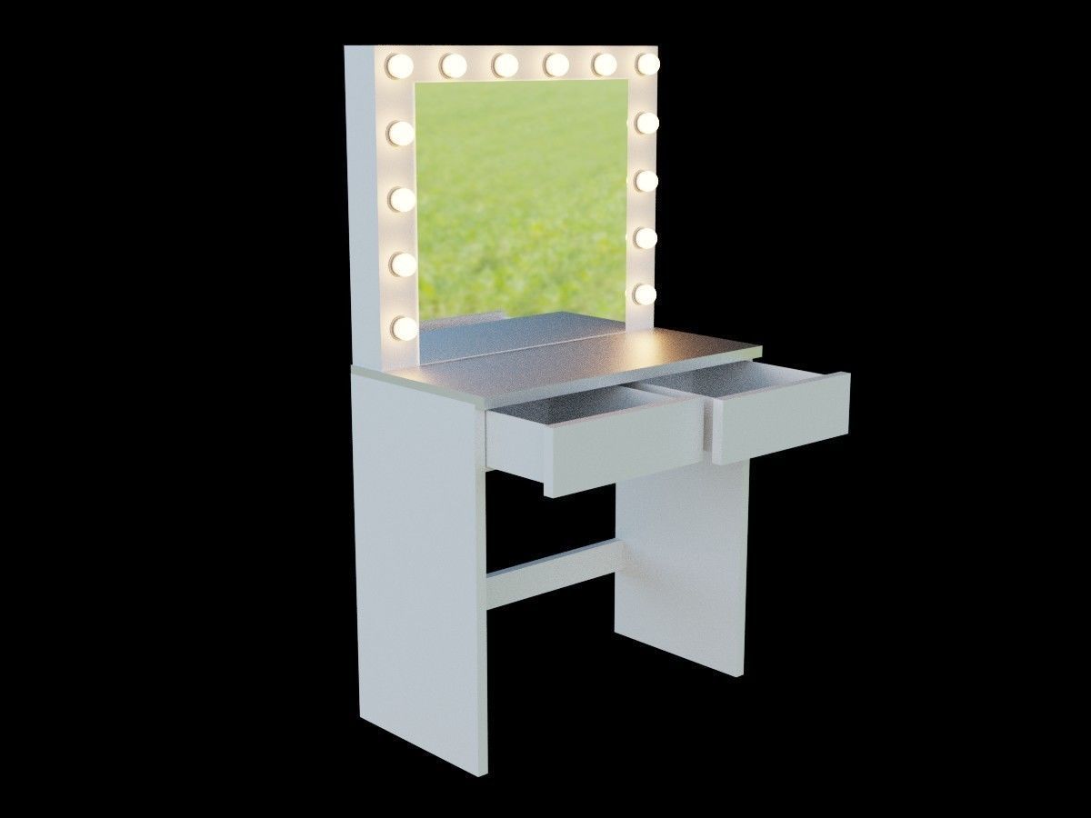 Modern dressing table with big mirror and 2 drawers and 14 bulbs 3D model_5