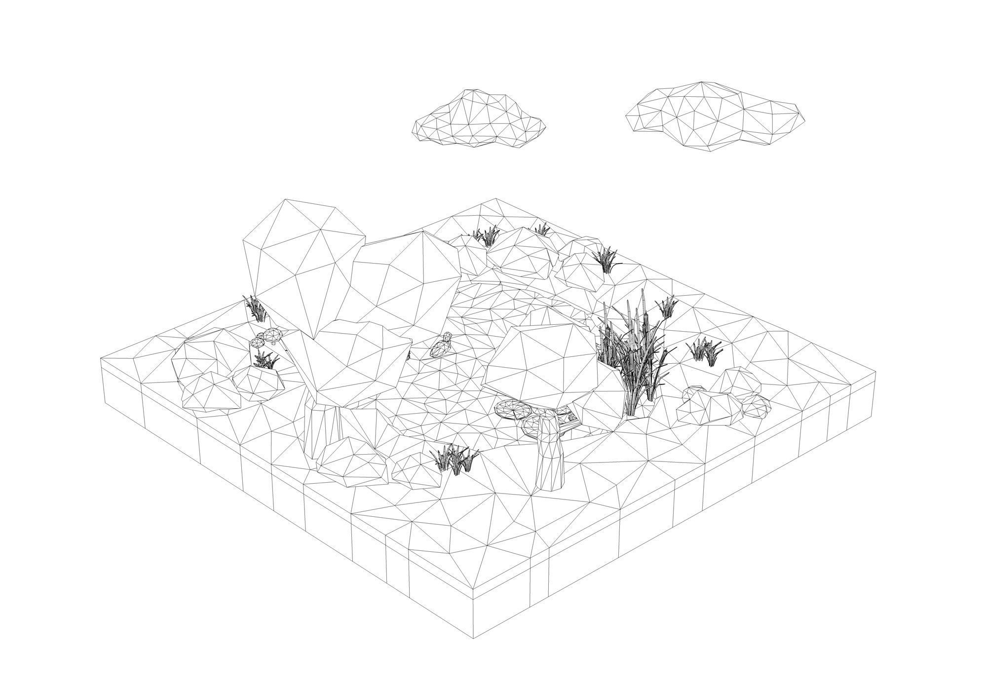 Lake low poly island with trees and pond Low-poly 3D model_4