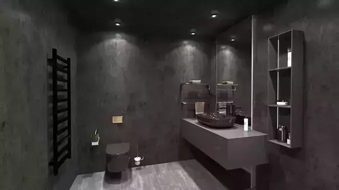 Black Bathroom Interior Design 3D Scene 