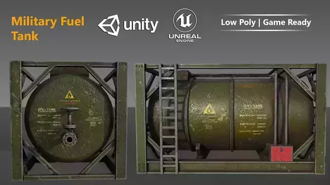 Military Fuel Tank - Low Poly - Game Ready Low-poly 3D model
