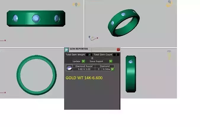 wedding ring set 3 diamonds 3D print model