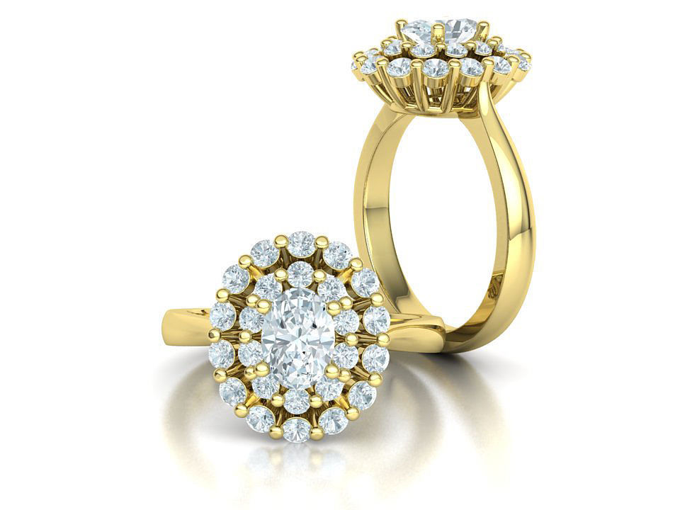 Diana Engagement Ring 7x5 Oval Stone Single Prong Halo Setting 3D print model_2