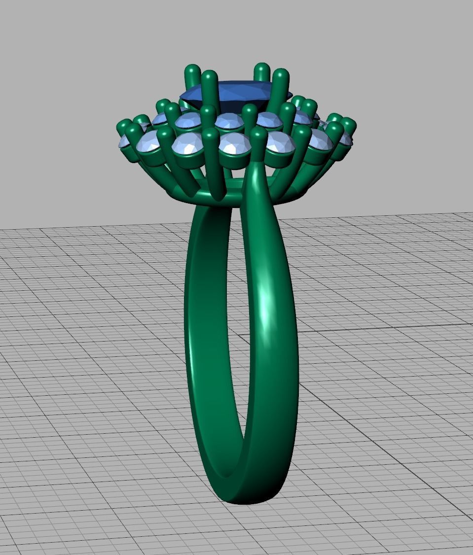 Diana Engagement Ring 7x5 Oval Stone Single Prong Halo Setting 3D print model_14