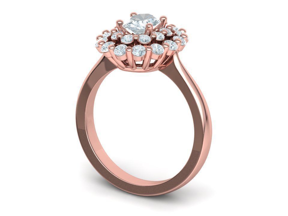 Diana Engagement Ring 7x5 Oval Stone Single Prong Halo Setting 3D print model_20