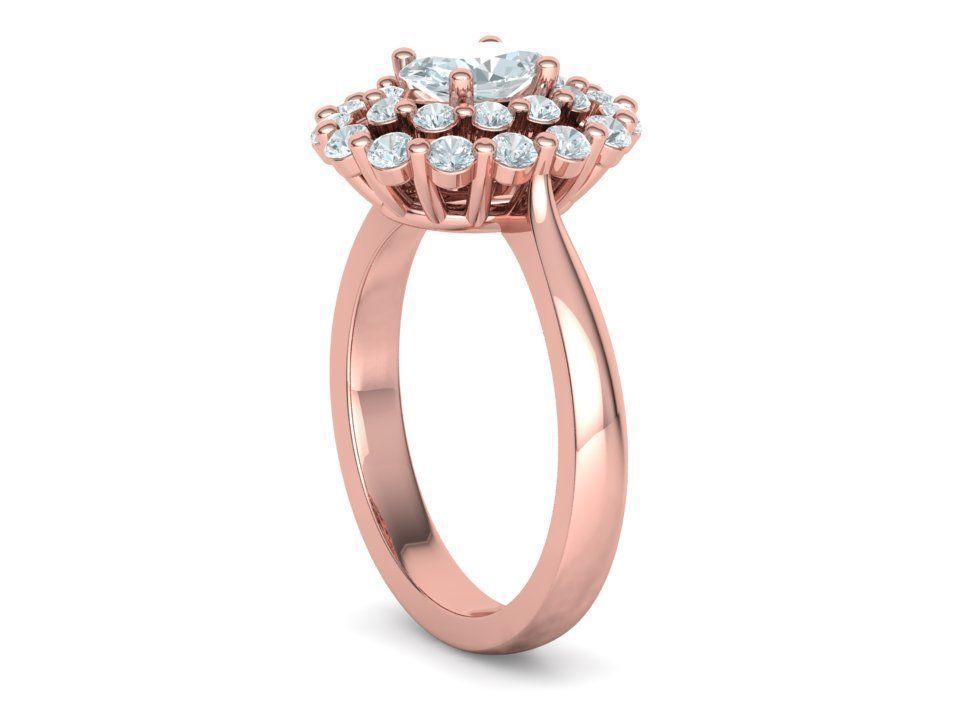 Diana Engagement Ring 7x5 Oval Stone Single Prong Halo Setting 3D print model_23