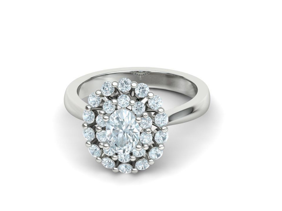 Diana Engagement Ring 7x5 Oval Stone Single Prong Halo Setting 3D print model_31