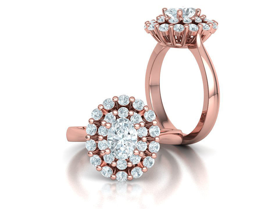 Diana Engagement Ring 7x5 Oval Stone Single Prong Halo Setting 3D print model_1