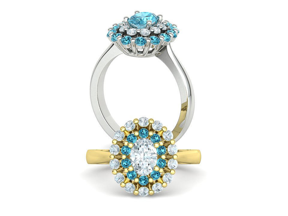 Diana Engagement Ring 7x5 Oval Stone Single Prong Halo Setting 3D print model_4