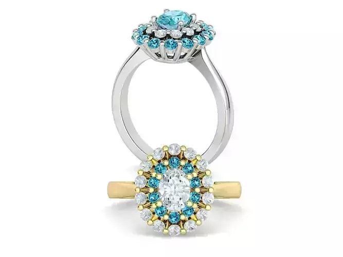 Diana Engagement Ring 7x5 Oval Stone Single Prong Halo Setting 3D print model