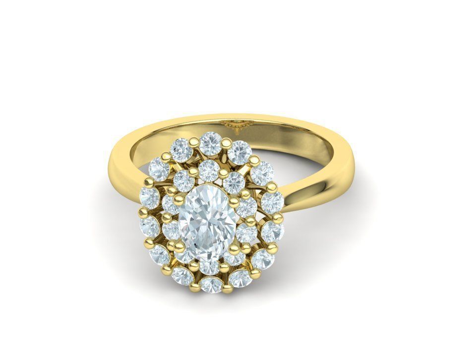 Diana Engagement Ring 7x5 Oval Stone Single Prong Halo Setting 3D print model_30