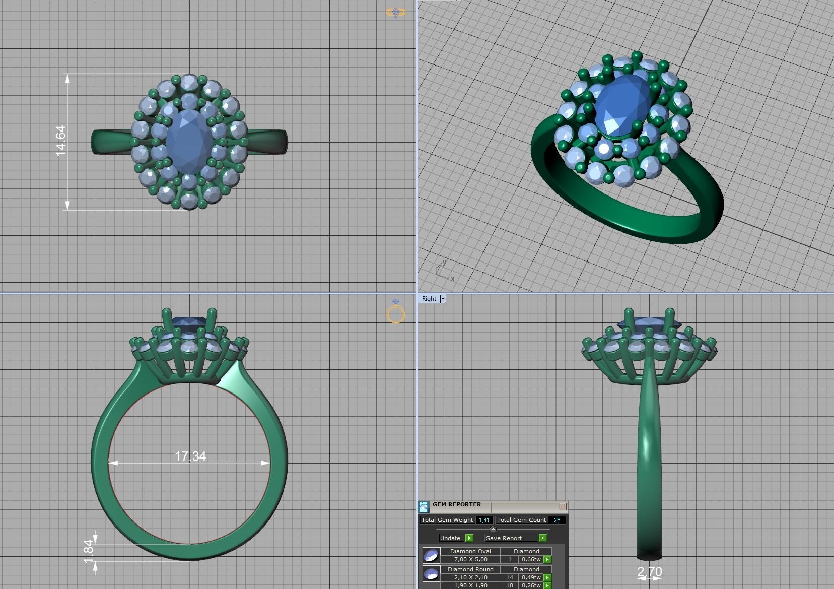 Diana Engagement Ring 7x5 Oval Stone Single Prong Halo Setting 3D print model_8