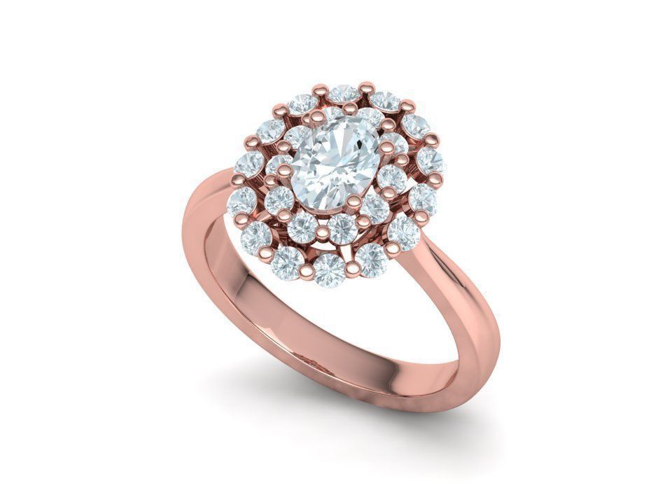 Diana Engagement Ring 7x5 Oval Stone Single Prong Halo Setting 3D print model_17