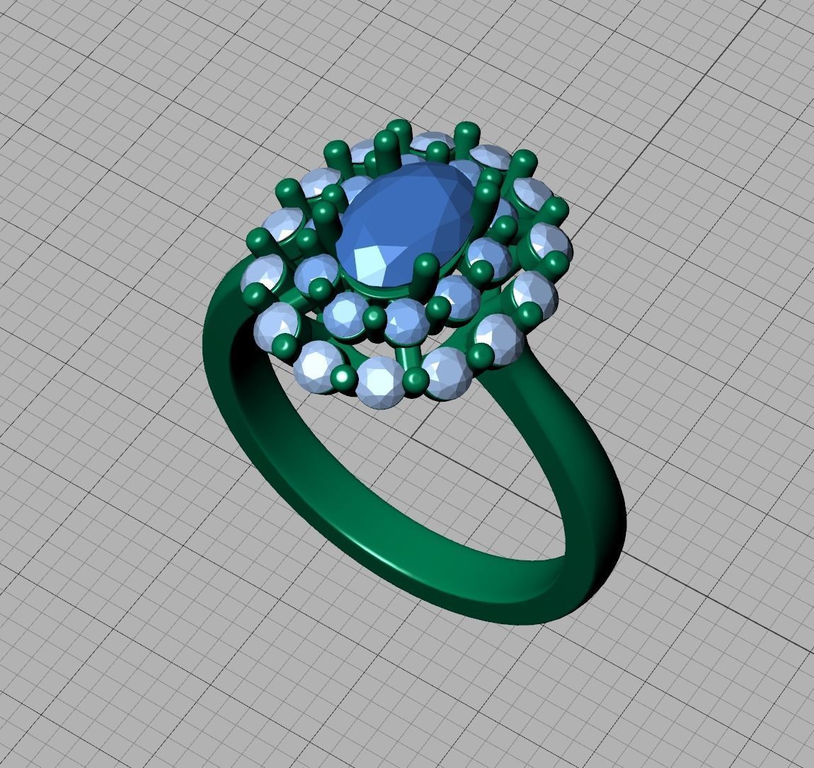 Diana Engagement Ring 7x5 Oval Stone Single Prong Halo Setting 3D print model_12