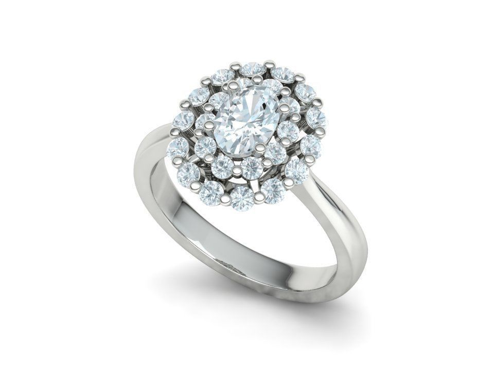 Diana Engagement Ring 7x5 Oval Stone Single Prong Halo Setting 3D print model_19