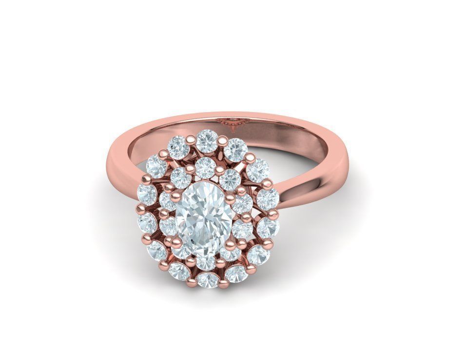 Diana Engagement Ring 7x5 Oval Stone Single Prong Halo Setting 3D print model_29