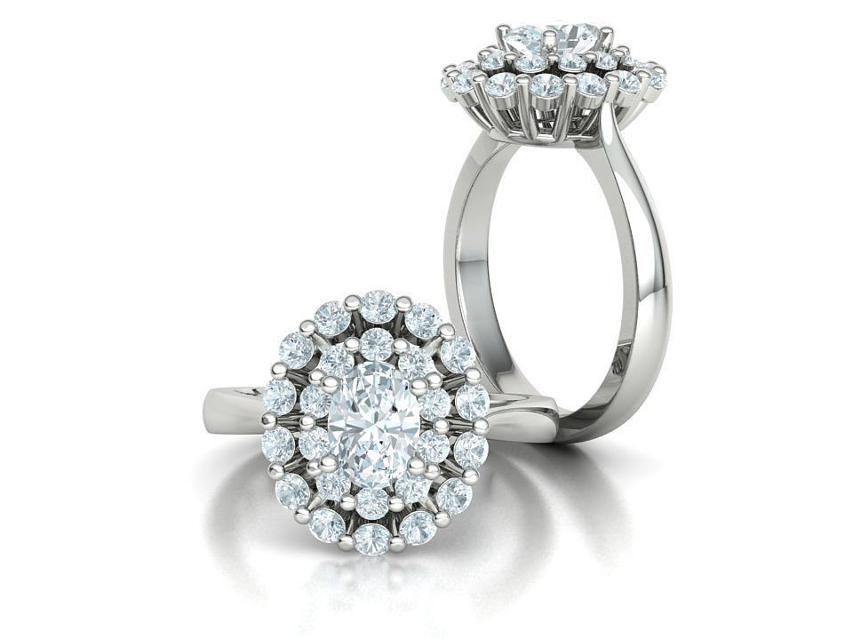 Diana Engagement Ring 7x5 Oval Stone Single Prong Halo Setting 3D print model_3