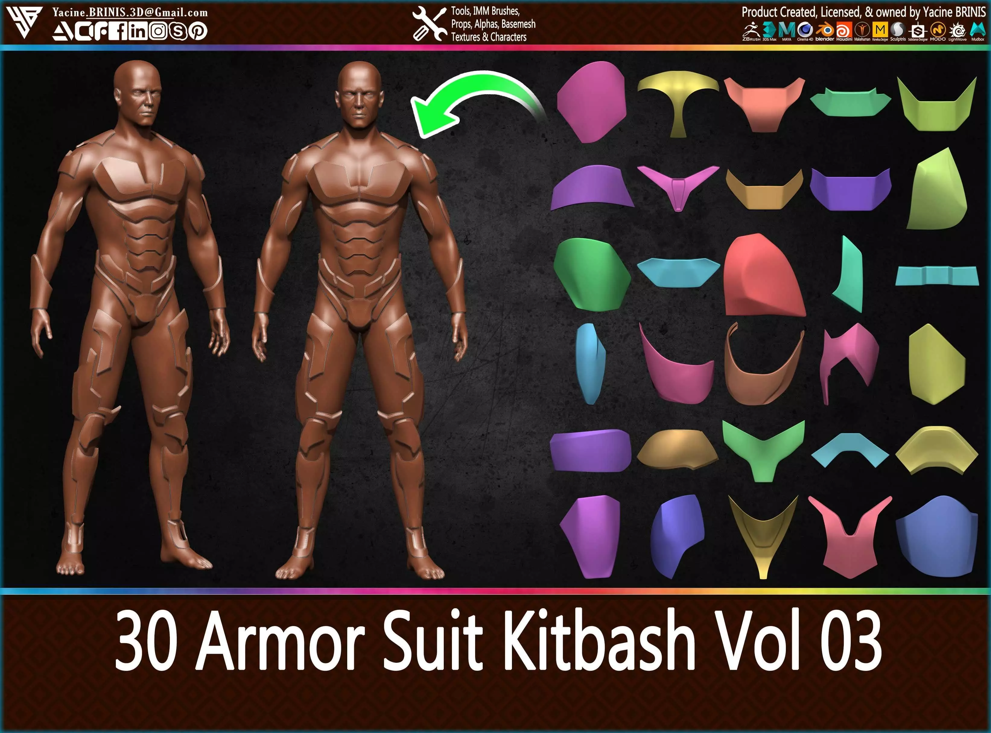 30 Armor Suit Kitbash Vol 03 Low-poly 3D model