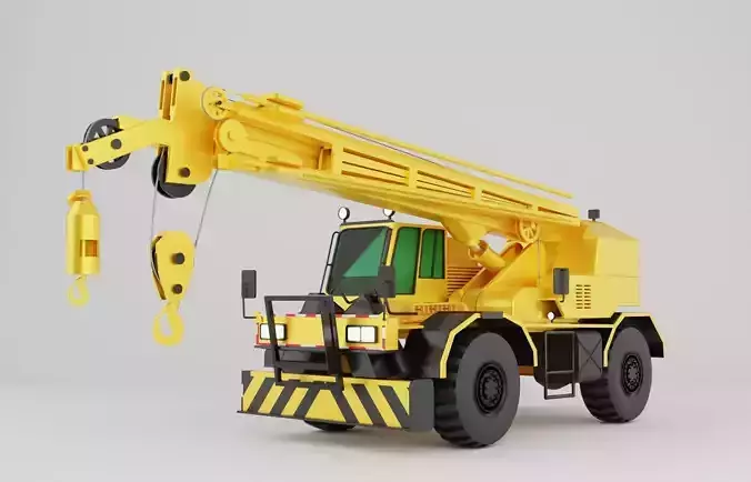 Crane truck of yellow color on white background