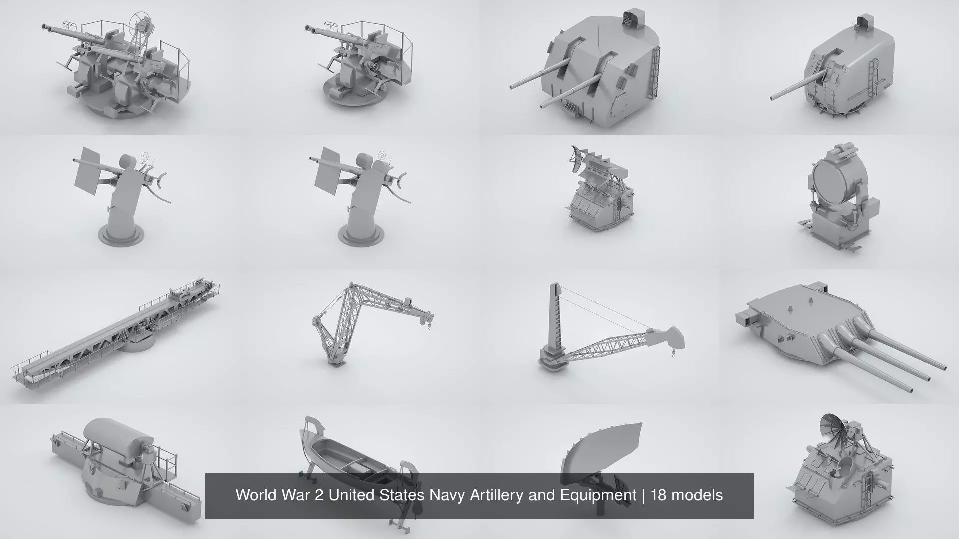World War 2 United States Navy Artillery and Equipment 3D Model Collection_0