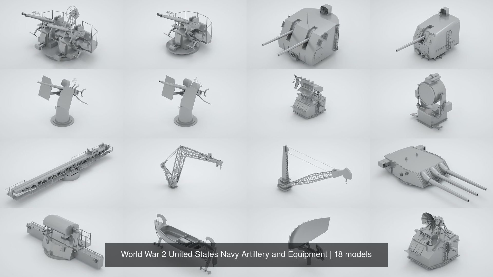 World War 2 United States Navy Artillery and Equipment 3D Model Collection_1