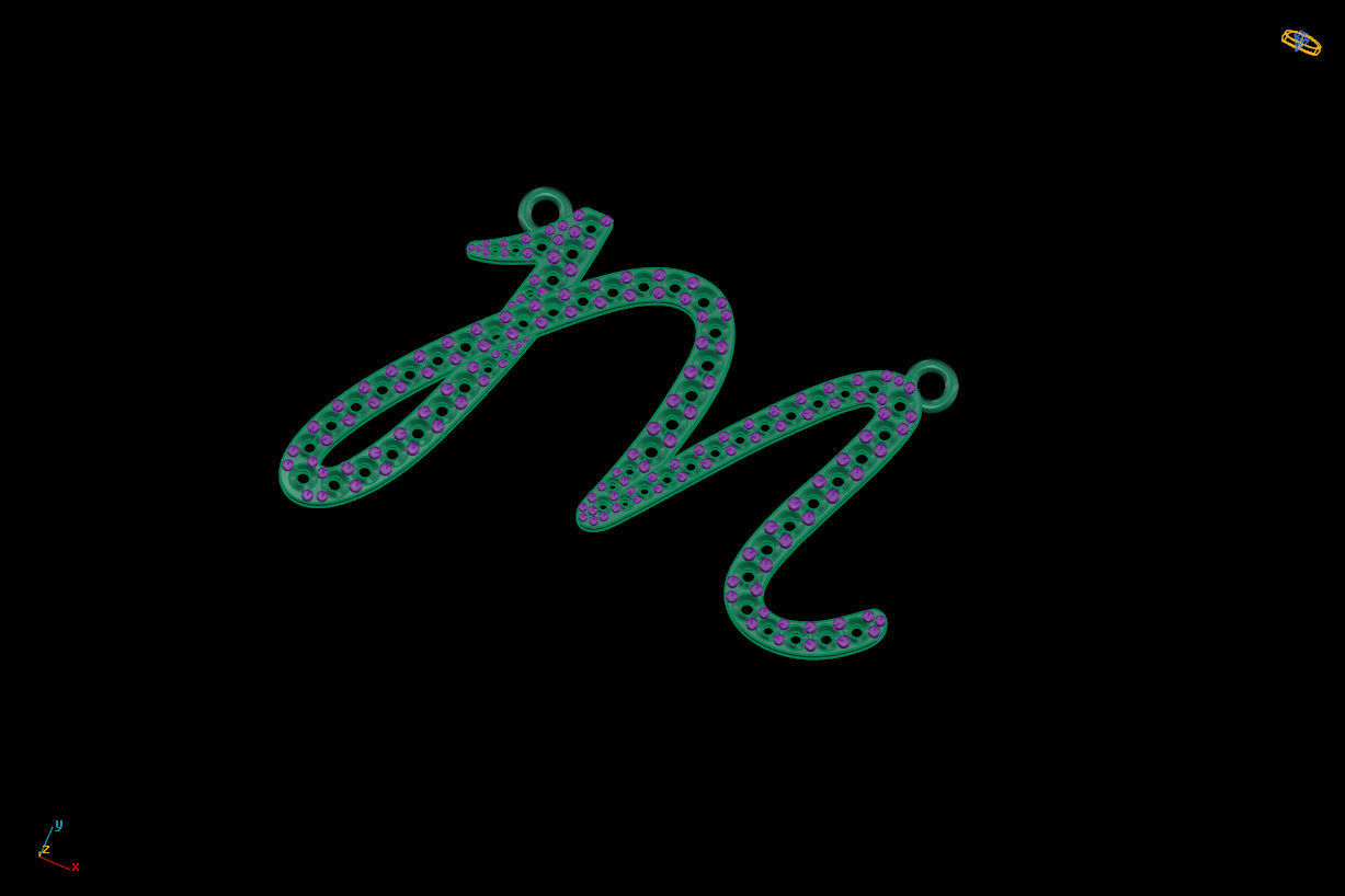 M Letter 3D print model gold charm with diamonds 3D print model_6