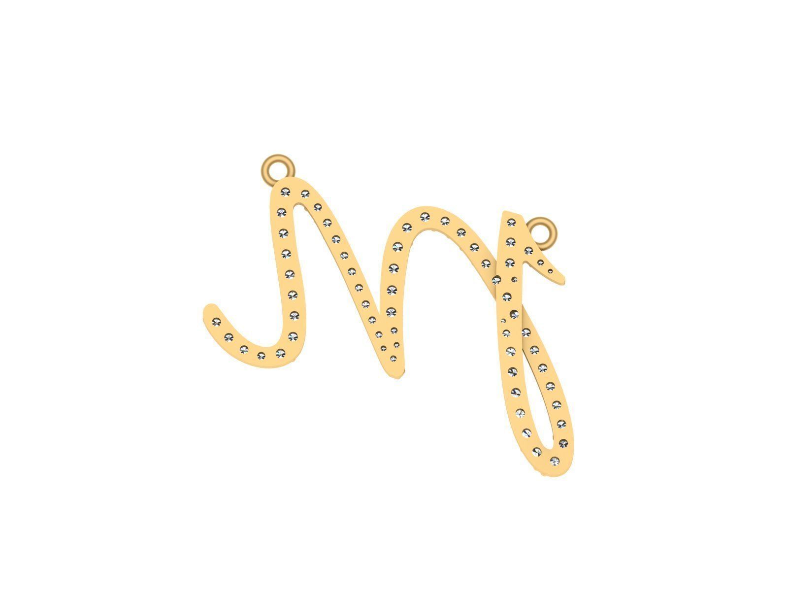 M Letter 3D print model gold charm with diamonds 3D print model_11