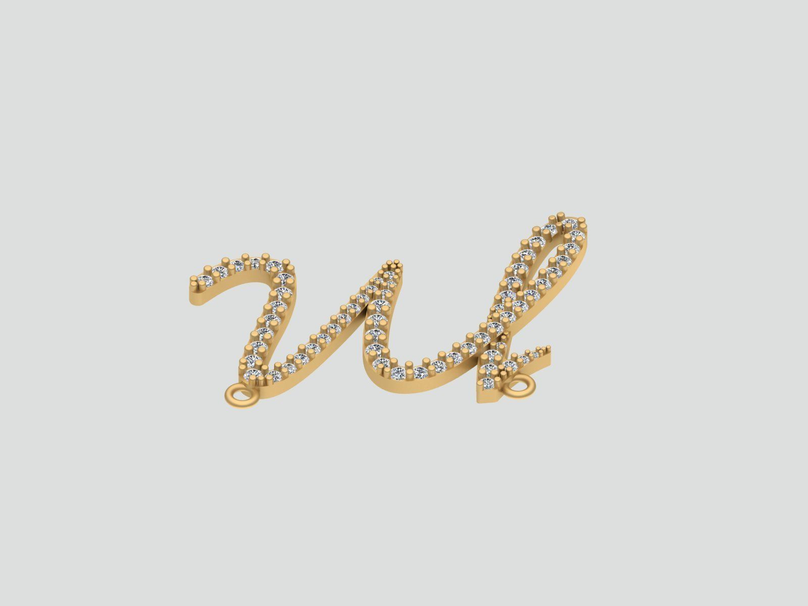 M Letter 3D print model gold charm with diamonds 3D print model_12