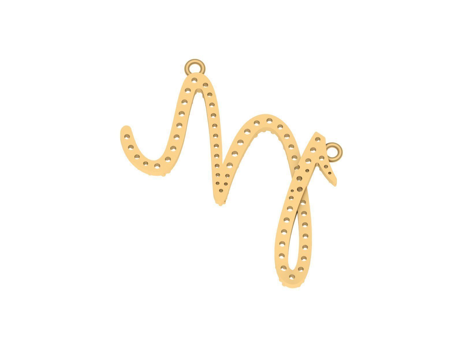 M Letter 3D print model gold charm with diamonds 3D print model_3