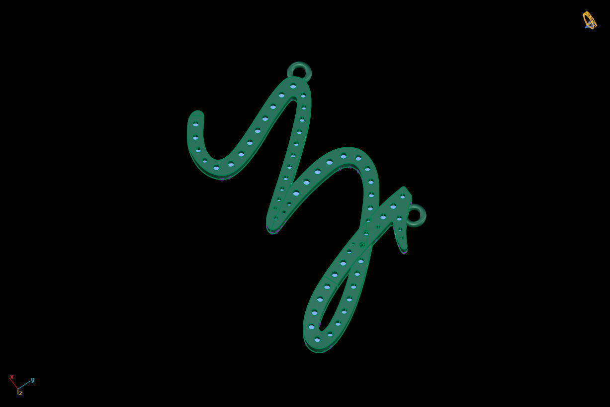 M Letter 3D print model gold charm with diamonds 3D print model_8