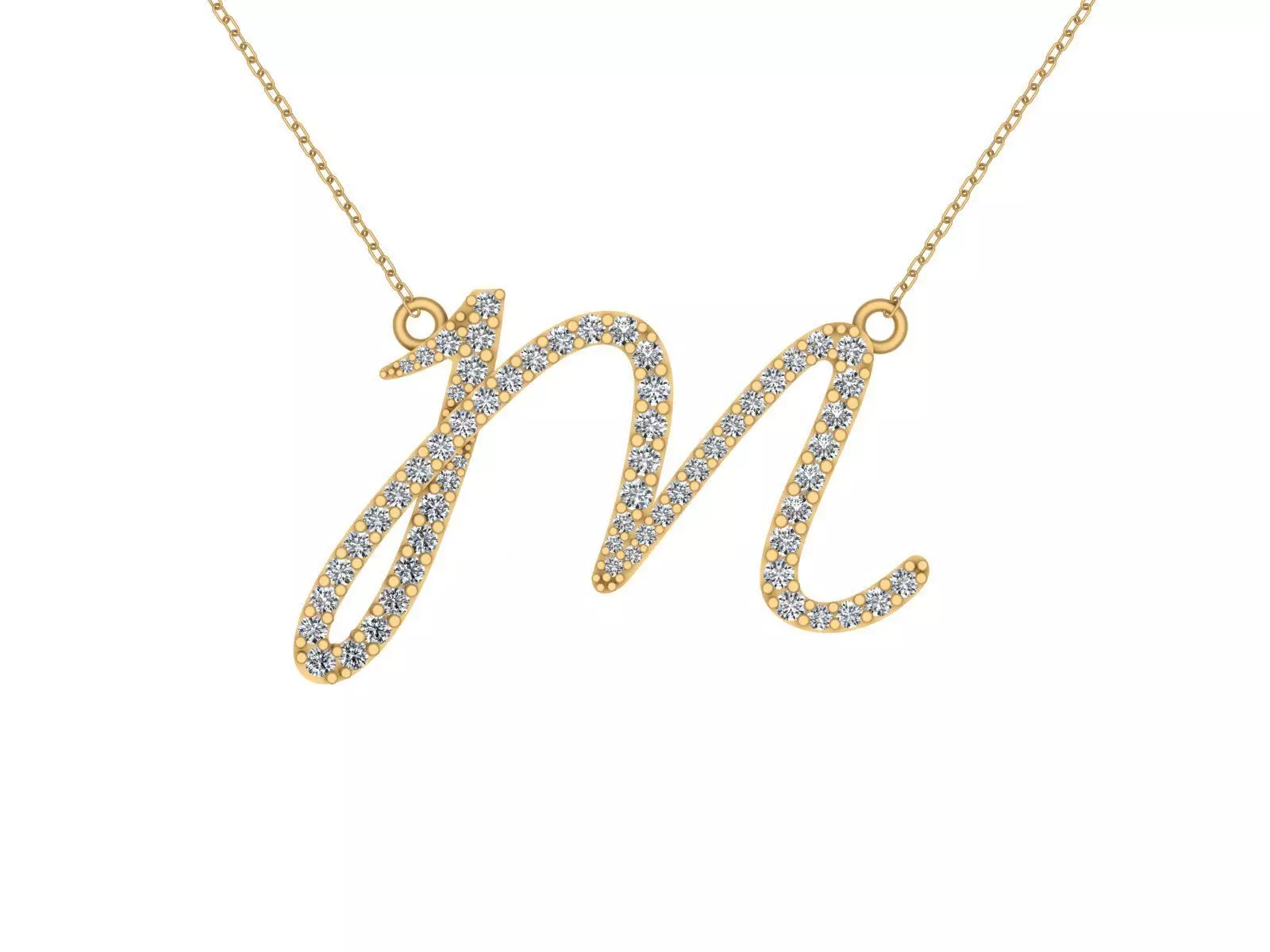 M Letter 3D print model gold charm with diamonds 3D print model_0