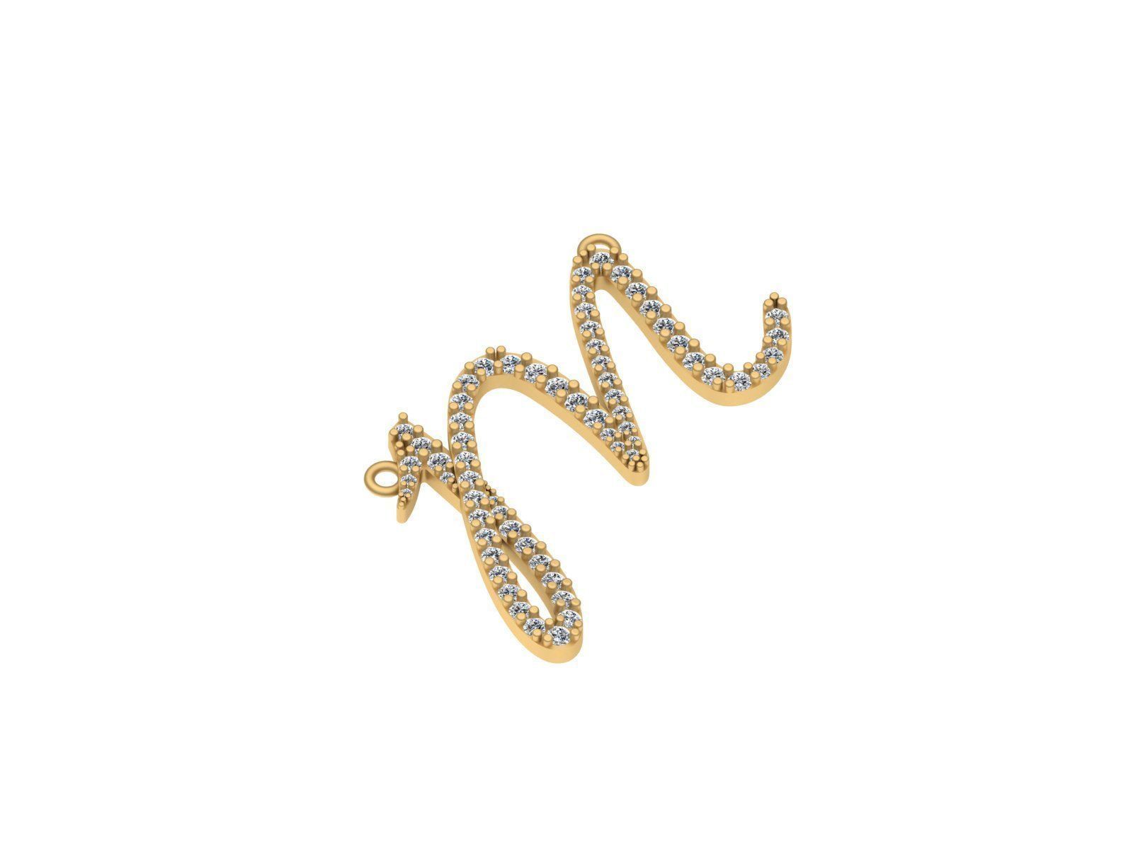 M Letter 3D print model gold charm with diamonds 3D print model_10