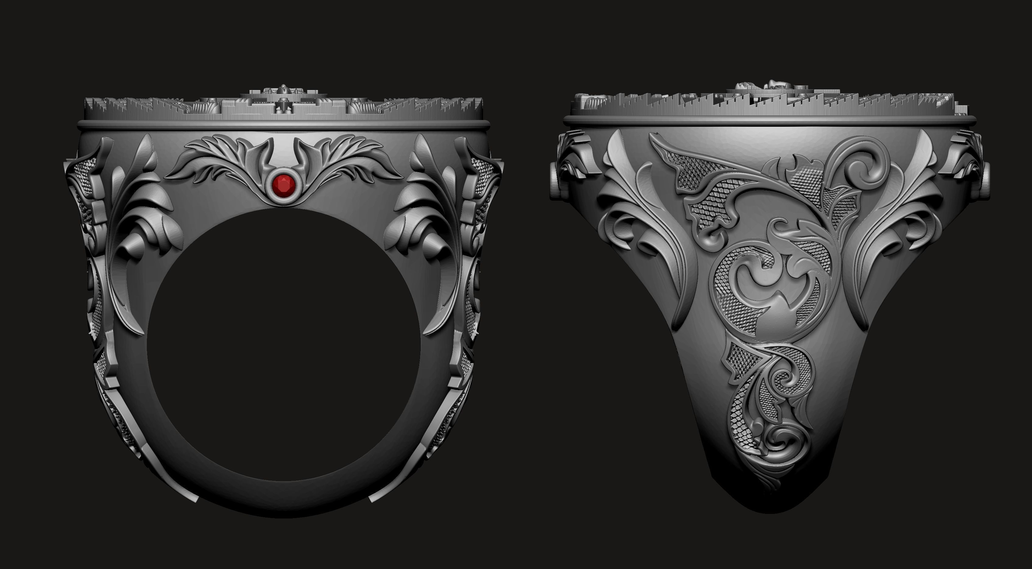 Mayan Calendar Gents Signet Ring  3D print model_4